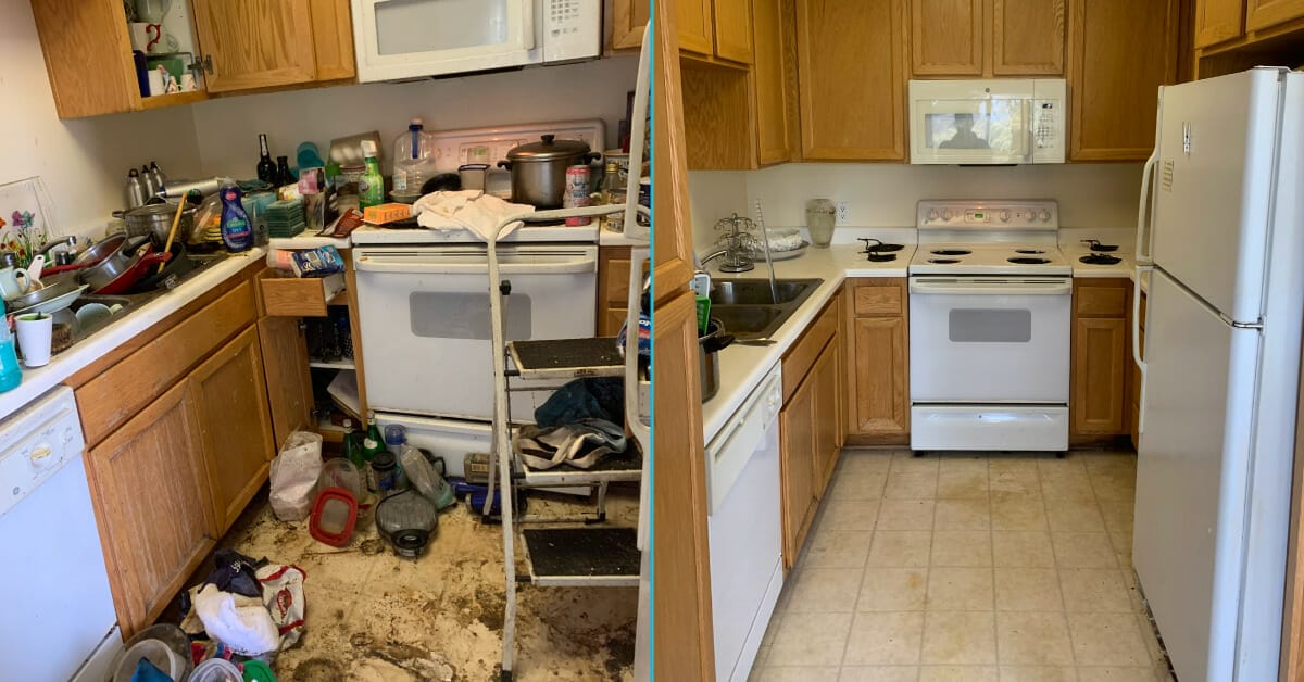 hoarded property before and after with Bio-One's remediation technicians
